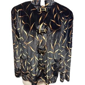 VTG HD Sport Size Large Women's Jacket Long‎ Sleeves Pockets Black Gold Made USA
